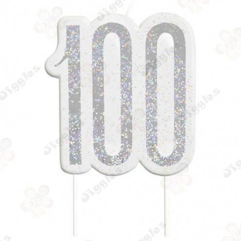 100th Silver Birthday Glitz Candle