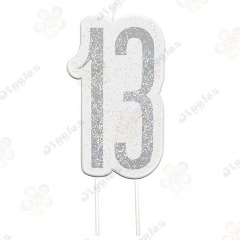 13th Silver Birthday Glitz Candle