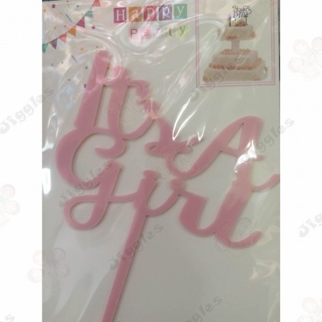 It's A Girl Acrylic Cake Topper Pink