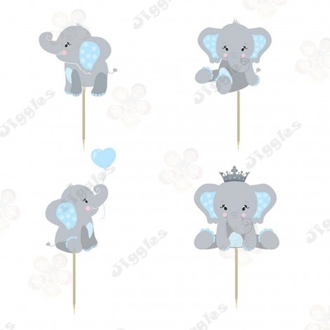 Baby Shower Cupcake Toppers Blue Elephant