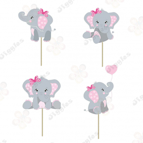 Baby Shower Cupcake Toppers Pink Elephant