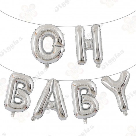 Oh Baby Foil Balloon Banner Silver