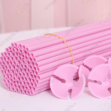 Balloon Sticks with Cups Pack - Pastel Pink