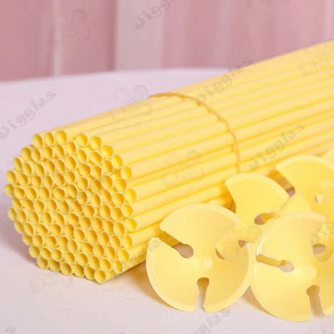 Balloon Sticks with Cups Pack - Pastel Yellow