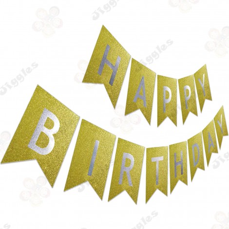 Happy Birthday Banner Glitter Gold 