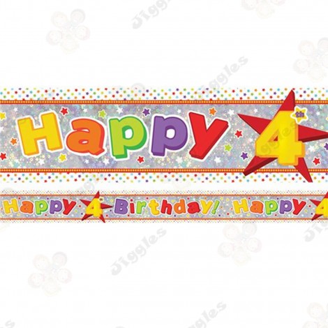 Happy 4th Birthday Holographic Foil Banner 