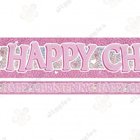Holographic Christening Foil Banner Pink 3.65m