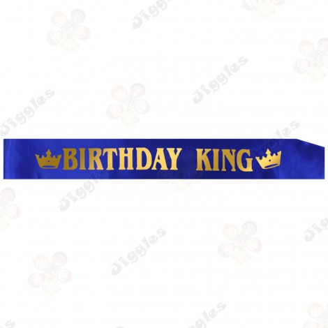 Birthday King Sash Blue with Gold Text