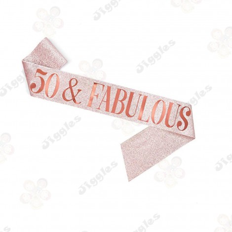 50 & Fabulous Glitter Sash - Rose Gold