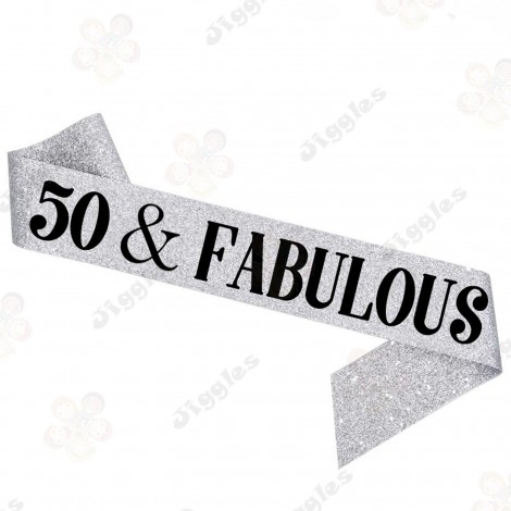 50 & Fabulous Glitter Sash - Silver