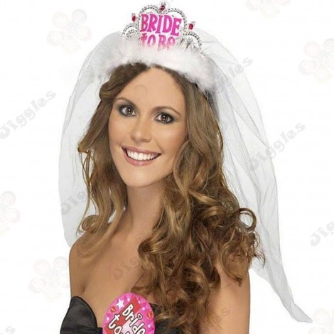 Bride To Be Tiara Veil Pink/White