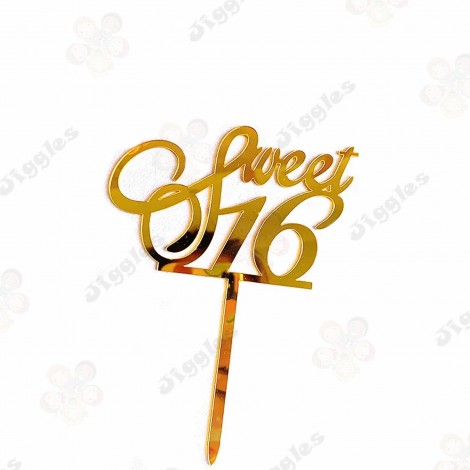 Sweet 16 Acrylic Cake Topper Gold Small