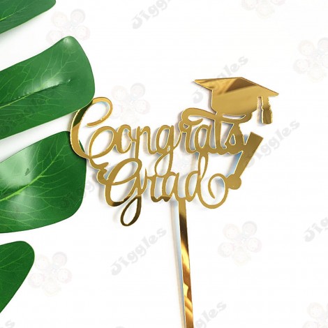 Congrats Grad Acrylic Cake Topper Gold