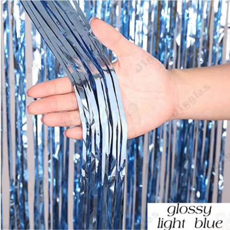 Glossy Light Blue Foil Fringe Curtain