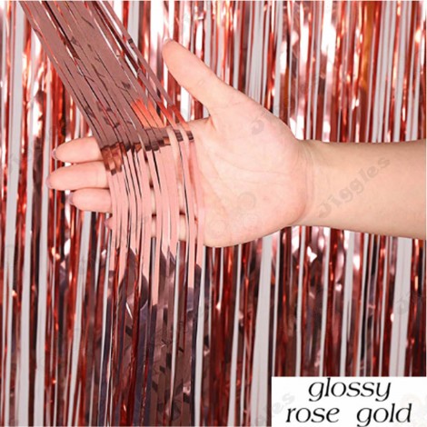 Glossy Rose Gold Foil Fringe Curtain 