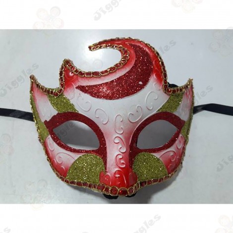 Red and Gold Glitter Masquerade Mask