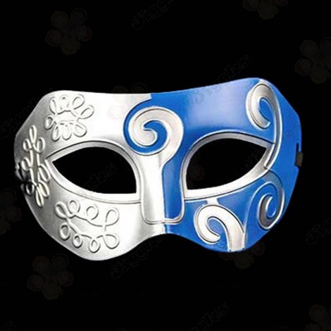 Roman Gladiator Retro Masquerade Mask Blue & Silver