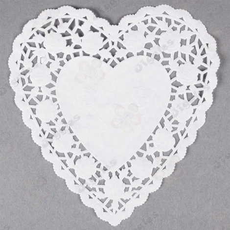 White Heart Shape Paper Doilies 18cm 