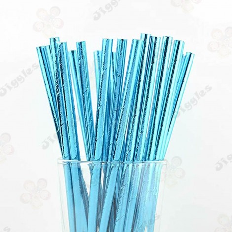 Metallic Light Blue Paper Straws
