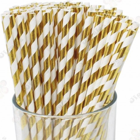 Gold Stripe Paper Straw