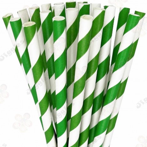 Green Stripe Paper Straw