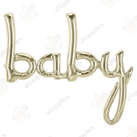 Baby Script Foil Balloon White Gold