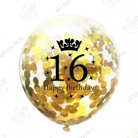 Gold Confetti Balloon 16th Birthday