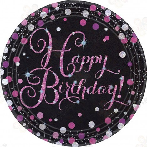 Happy Birthday Prismatic Plates Pink