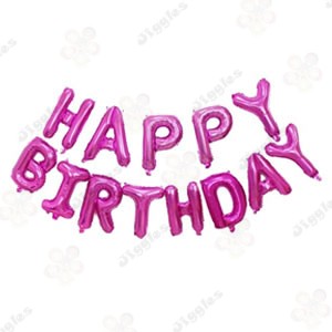 Happy Birthday Foil Balloon Set Hot Pink