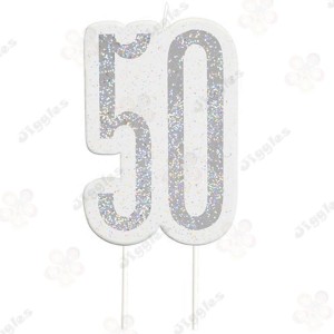 50th Silver Birthday Glitz Candle