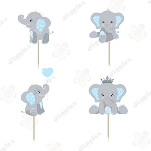 Baby Shower Cupcake Toppers Blue Elephant