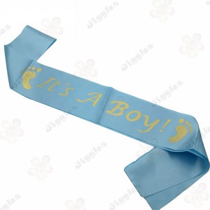 It's A Boy Sash Blue with Gold Text