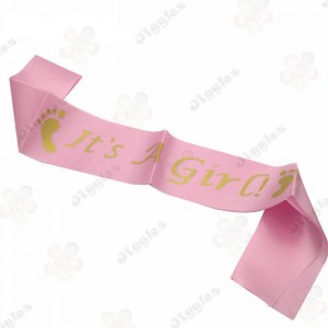 It's A Girl Sash Pink with Gold Text