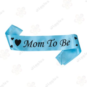 Mom To Be Sash Blue with Black Text