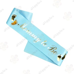 Mom To Be Sash Blue with Gold Text