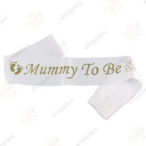Mummy To Be Sash White with Gold Text