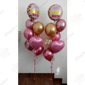 Happy Birthday with Pink & Gold Bouquet
