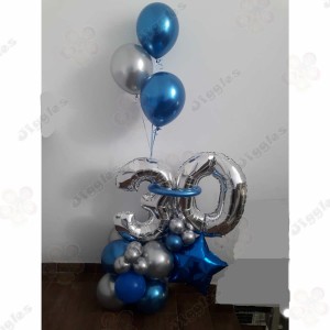 Silver, Blue Numero Combo Balloon Setup