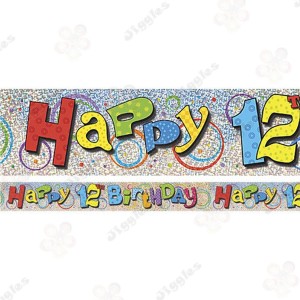 Happy 12th Birthday Holographic Foil Banner 