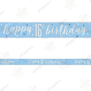Happy 16th Birthday Blue Glitz Foil Banner 