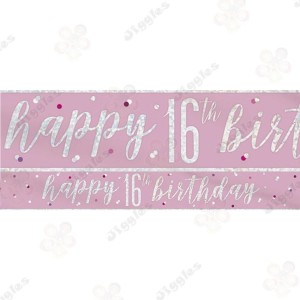 Happy 16th Birthday Pink Glitz Foil Banner 