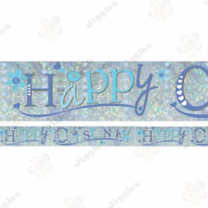 Holographic Christening Foil Banner Blue 2.7m