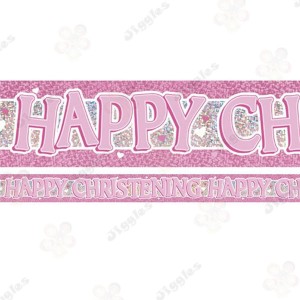 Holographic Christening Foil Banner Pink 3.65m