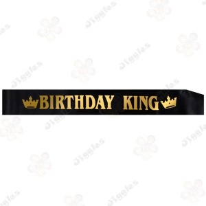 Birthday King Sash Black with Gold Text