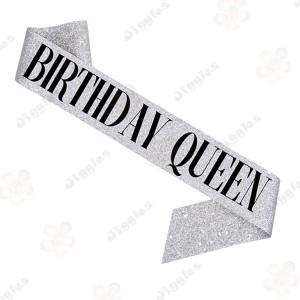 Birthday Queen Sash Glitter Silver