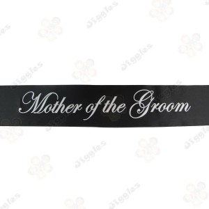 Mother of the Groom Sash Black with White Text