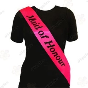 Maid of Honour Sash Hot Pink with Black Text