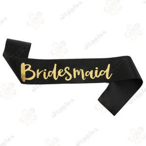 Bridesmaid Sash Black with Gold Text