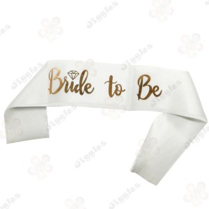 Bride to be Sash - White with Rose Gold Text
