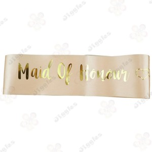 Maid of Honour Sash Peach with Gold Text
